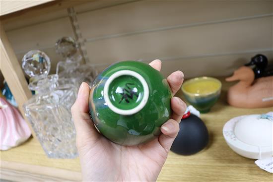 A collection of small studio glass and pottery